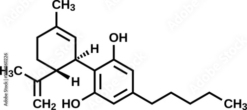 Cannabidiol structural formula, CBD vector illustration