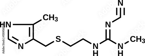 Cimetidine structural formula, histamine H2 receptor antagonist vector illustration