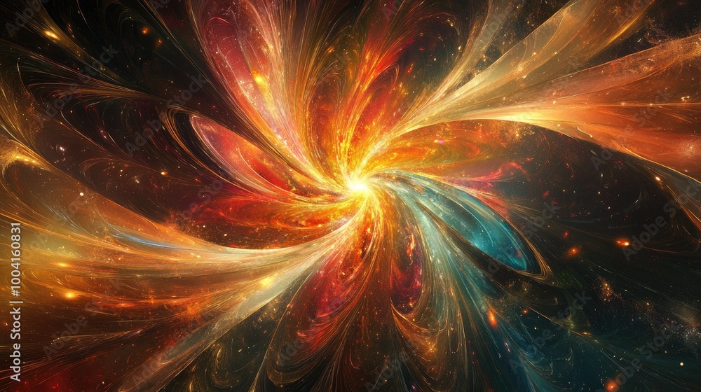 Fototapeta premium Stunning abstract starburst with radiant colors swirling from the center, accented by soft light trails and gentle textures for a dynamic effect