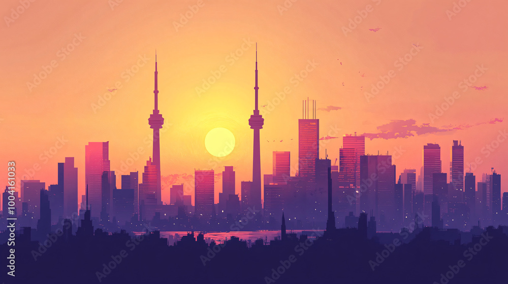 A vibrant city skyline background at dusk, ideal for modern urban designs. A vibrant city skyline background at dusk, ideal for modern urban designs.