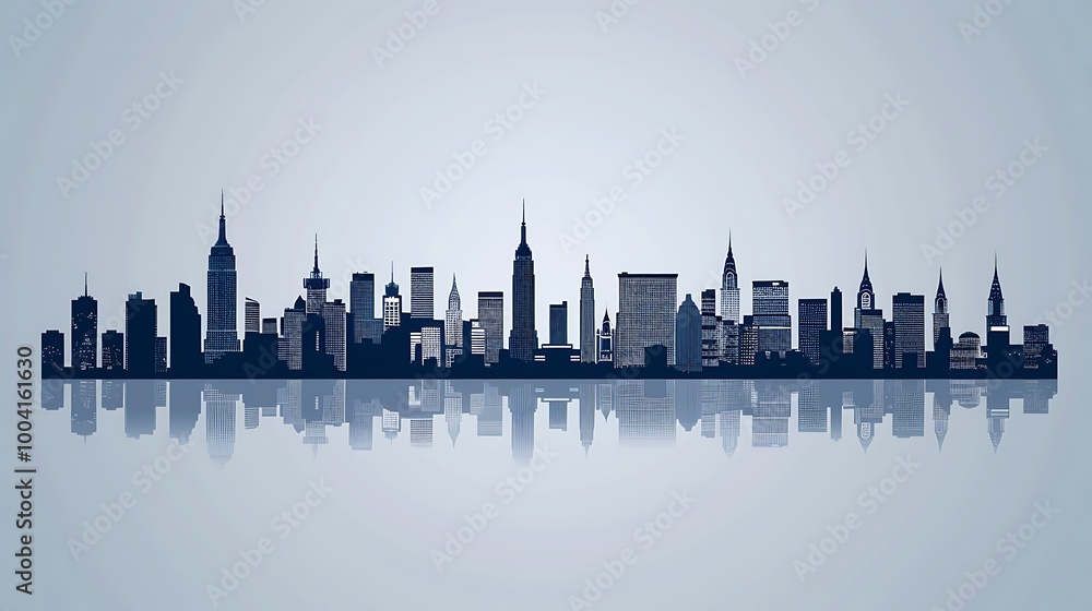 Obraz premium A collection of vector city skyline silhouettes, featuring major cities from around the world. The silhouettes are displayed in a linear format, with each city's iconic buildings easily recognizable, 
