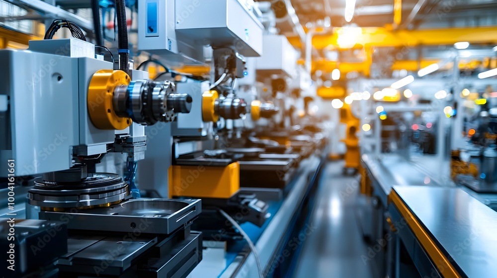 Automated Industrial Manufacturing Machinery in High-Tech Factory Workshop Automated Industrial Manufacturing Machinery in High-Tech Factory Workshop