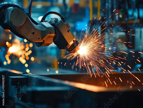 Industrial Robot Arm Welding with Sparks. photo