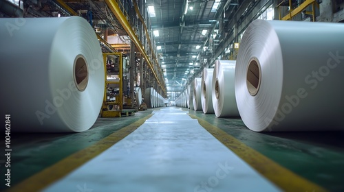 Large Rolls of Paper Being Produced in a Modern Paper Factory photo