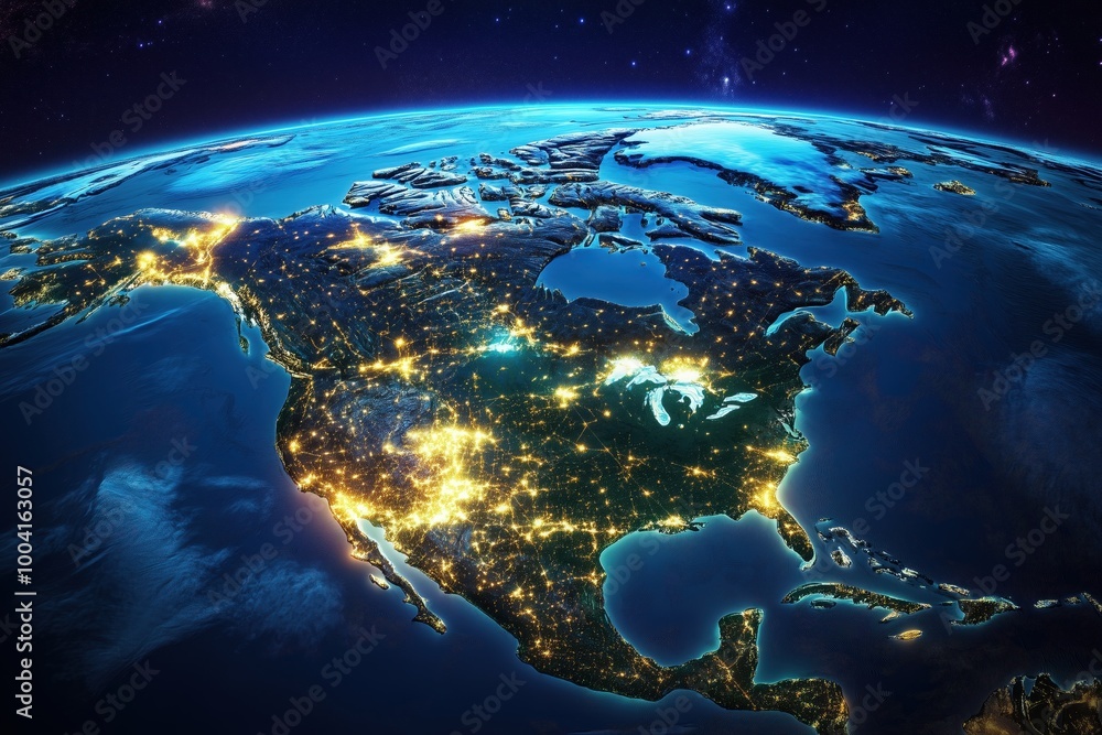 Obraz premium A view from space with city lights showing human activity