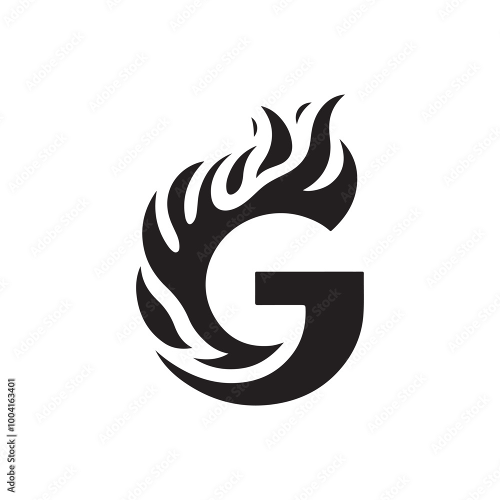 Elegant Letter G Logo Design Icon: Abstract Silhouette Featuring Fluid Fire Shapes for Innovative Branding and Artistic Graphic Design Applications Elegant Letter G Logo Design Icon: Abstract Silhouette Featuring Fluid Fire Shapes for Innovative Branding and Artistic Graphic Design Applications