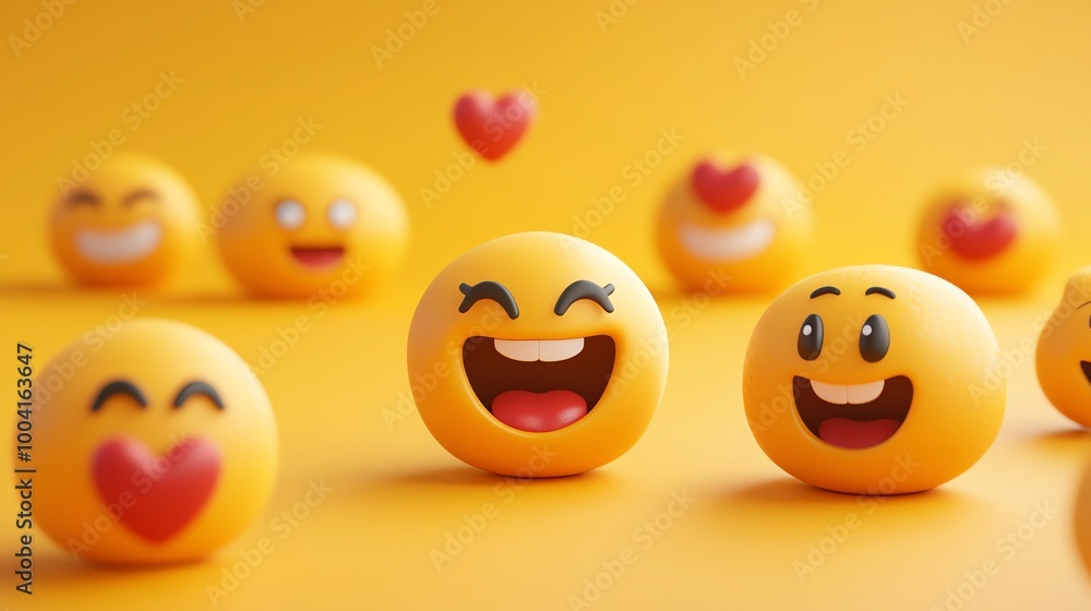 Three emojis, each with a different expression, surrounded by hearts. Three emojis, each with a different expression, surrounded by hearts.
