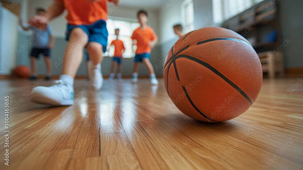 In the backdrop, one can see a youthful basketball team practicing on a hardwood floor. Sports Equipment for Indoor Use in Classrooms In the backdrop, one can see a youthful basketball team practicing on a hardwood floor. Sports Equipment for Indoor Use in Classrooms