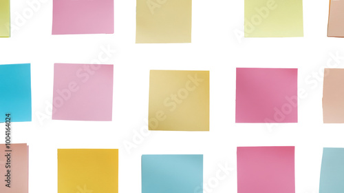 collection of vibrant sticky notes, isolated on a white background. Modern city skyscrapers, and cityscape buildings. cutout PNG file on a transparent background. PNG format