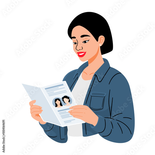 Woman Reading a Document with Interest