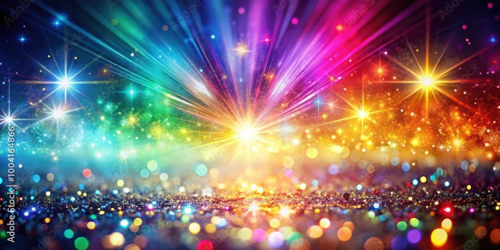 Vibrant Multicolored Sparkling Background with Radiant Light Beams and Crystal Details Vibrant Multicolored Sparkling Background with Radiant Light Beams and Crystal Details