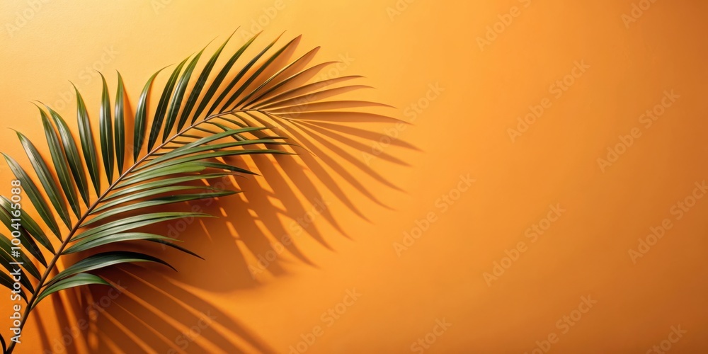 Tropical plant shadow on light orange background with space for text, render Tropical plant shadow on light orange background with space for text, render