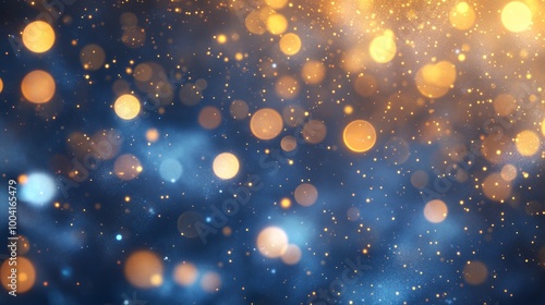 Abstract Blue Gold Background with Bokeh Lights Glitter Effect