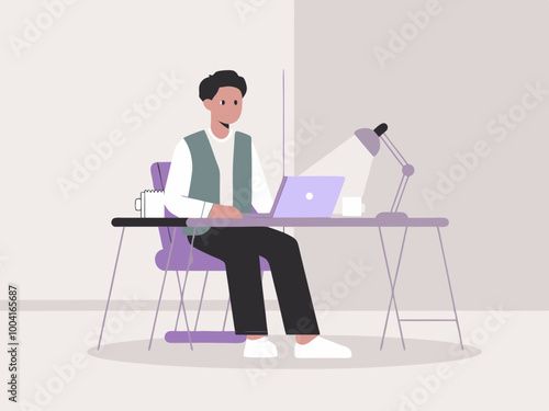 Person working on laptop at desk illustration