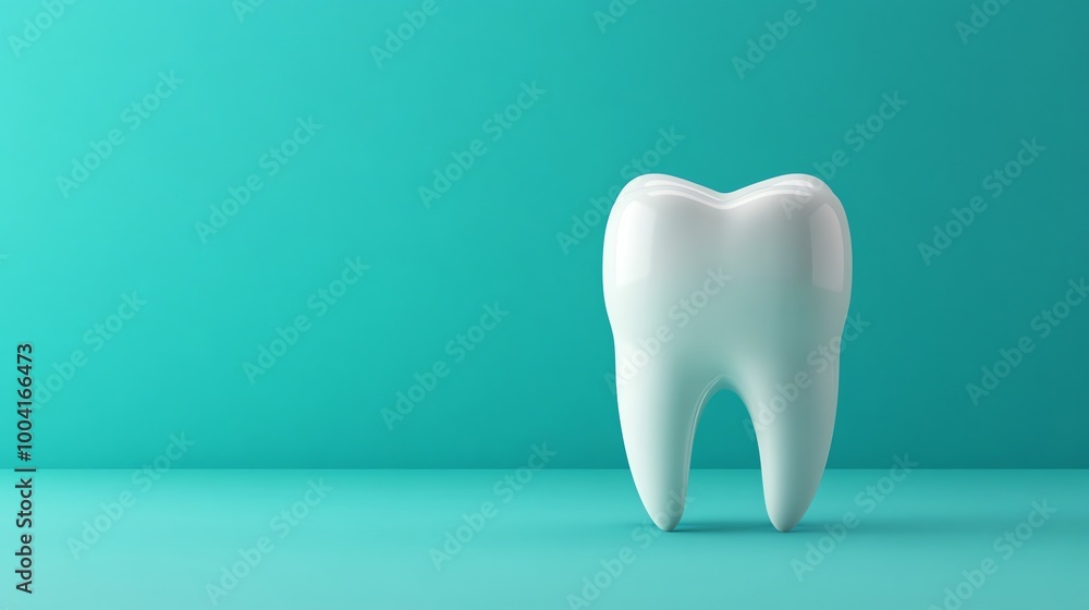 A single, white tooth standing in front of a turquoise background. A single, white tooth standing in front of a turquoise background.