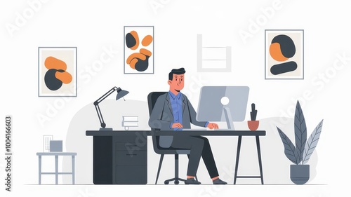 cartoon coworking business office workplace meeting room desk illustration, team working company office work, business meeting workplace office environment man and women working illustration