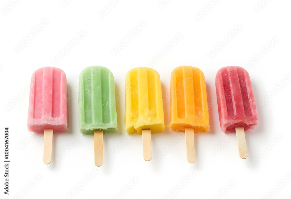 Colorful popsicles in vibrant shades of pink, green, yellow, and orange evoke sense of joy Colorful popsicles in vibrant shades of pink, green, yellow, and orange evoke sense of joy
