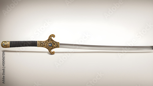 A Chinese or Japanese sword on a solid color background, an Eastern weapon