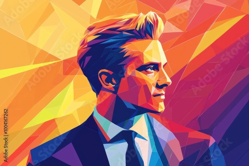 A successful businessman portrait, vector illustration, colorful geometric shapes 