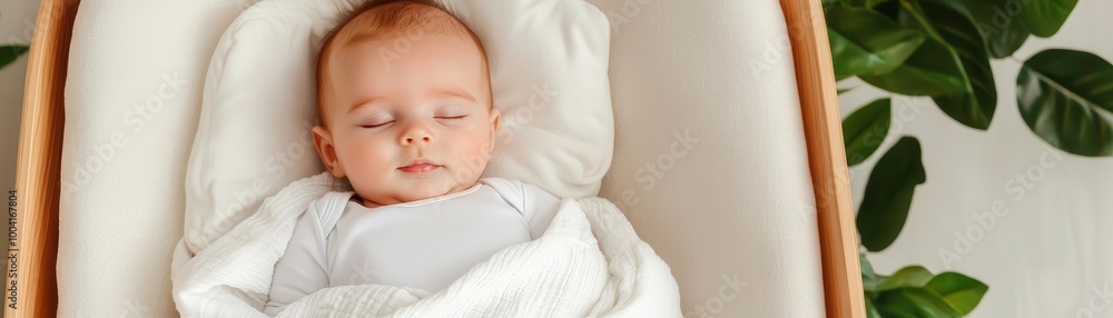 Infant baby resting in a cozy rocking chair with a soft blanket, Baby sleep, comfort, soothing environment Infant baby resting in a cozy rocking chair with a soft blanket, Baby sleep, comfort, soothing environment