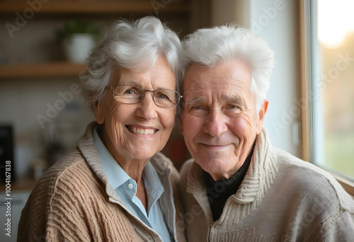 Elderly couple smiling together, showcasing love and companionship in retirement