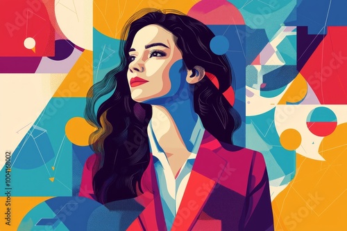 A successful businesswoman portrait, vector illustration, colorful geometric shapes 