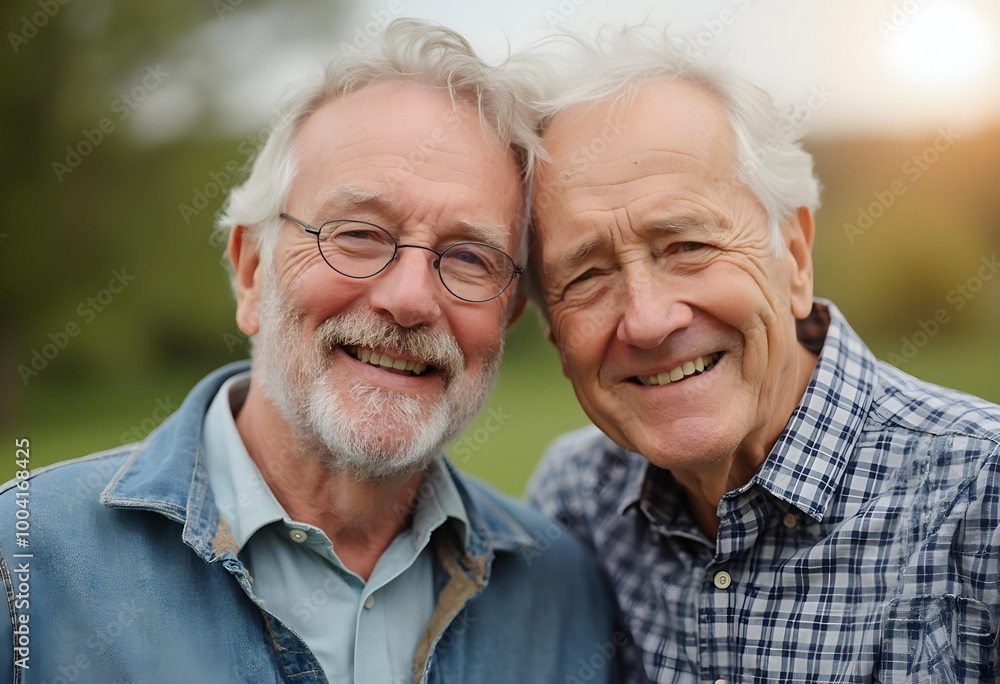Happy elderly couple enjoying life together in serene outdoor setting Happy elderly couple enjoying life together in serene outdoor setting