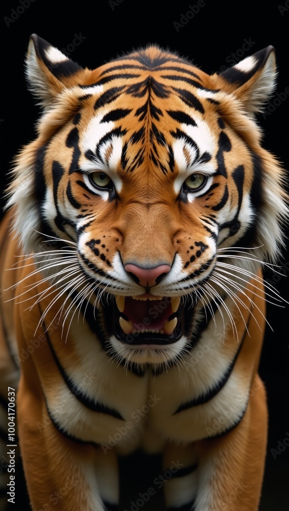 Obraz premium Angry Sumatran Tiger portrait showcases its beauty and majesty as a captivating animal