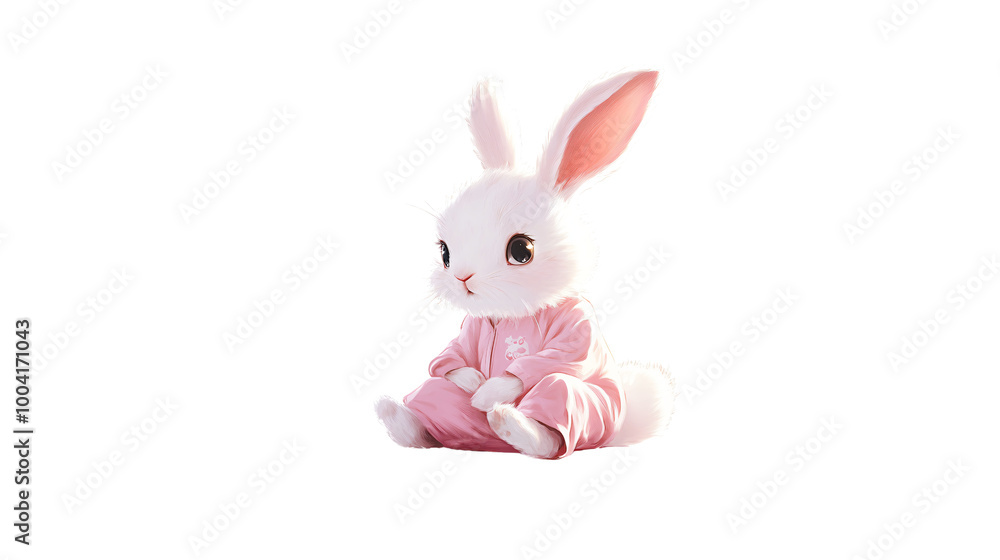 Cute White Rabbit Wearing Pink Pajamas. Cute White Rabbit Wearing Pink Pajamas.