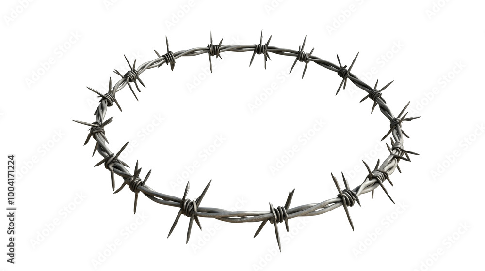 Obraz premium realistic barbed wire looped in a circular pattern, isolated on a white background. Modern city skyscrapers, and cityscape buildings. cutout PNG file on a transparent background. PNG format