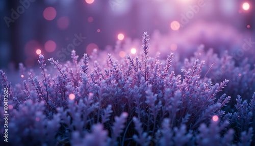 A field of purple flowers with a blurry background