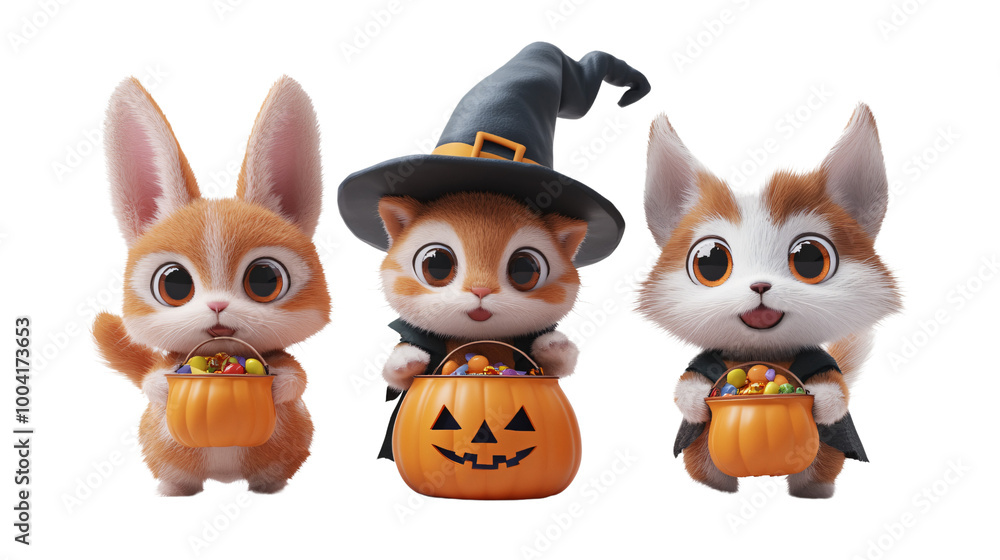 Cute Animals Dressed Up For Halloween Trick Or Treating. Cute Animals Dressed Up For Halloween Trick Or Treating.