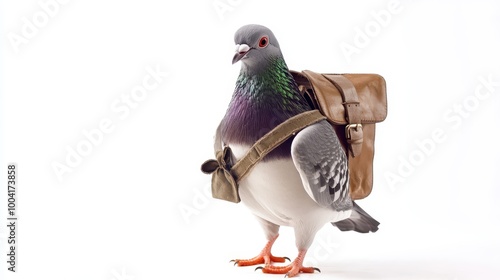 Pigeon Dressed as a Mail Carrier with satchel