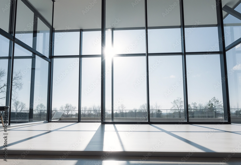 Wide View of Modern Living Space with Floor-to-Ceiling Glass Windows Wide View of Modern Living Space with Floor-to-Ceiling Glass Windows