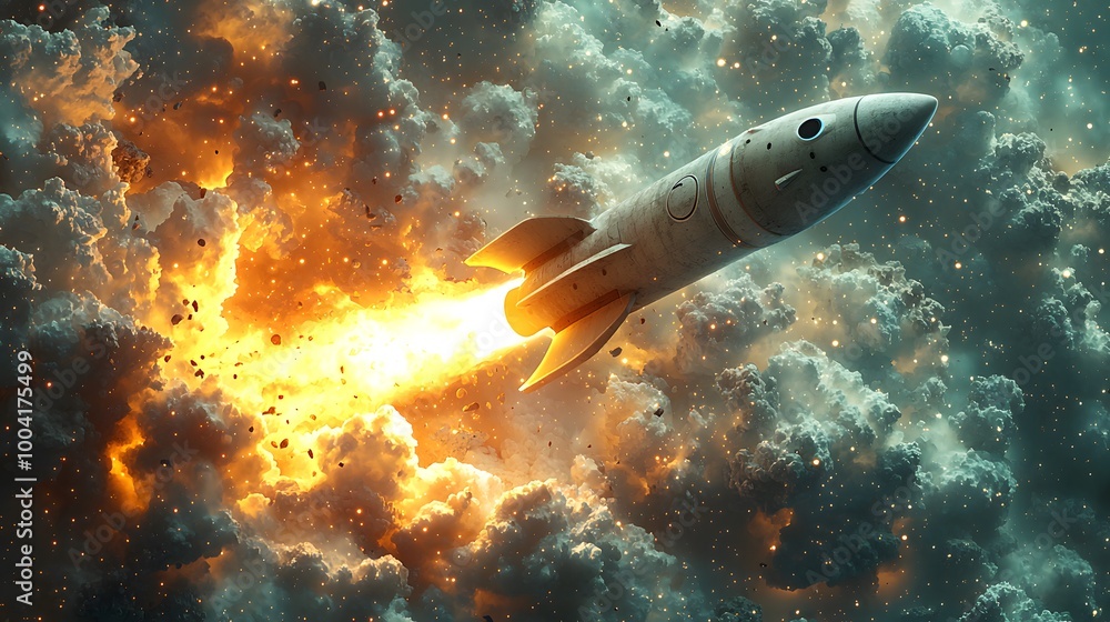 Fototapeta premium 3D Illustration of a Rocket Traveling Through Space