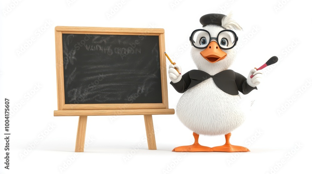 Obraz premium Swan Character as a Teacher with Chalkboard