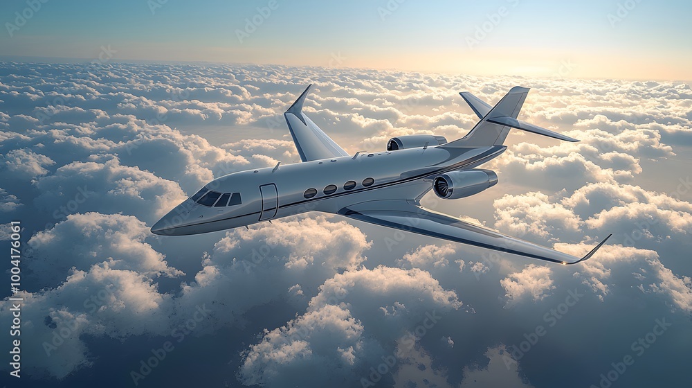 Airplane Flying Above Clouds in 3D Illustration Airplane Flying Above Clouds in 3D Illustration