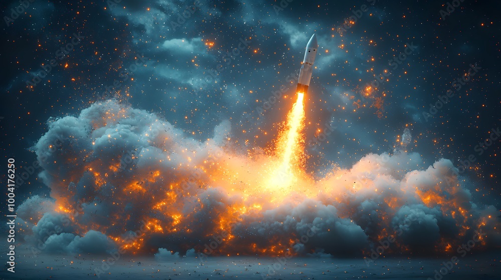 Obraz premium 3D Abstract Rocket Launch in Dynamic Space Scene