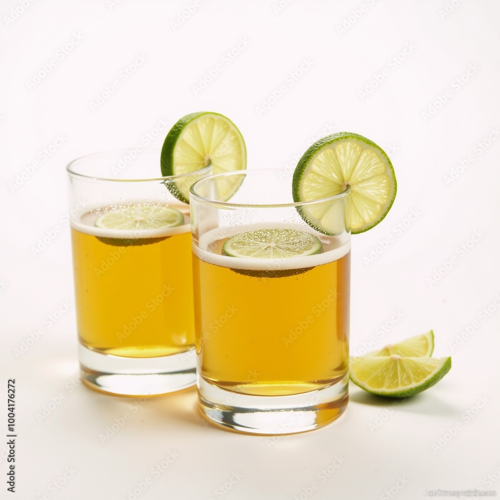 Tequila shots with lime and salt against white backdrop - ideal for parties celebrations Tequila shots with lime and salt against white backdrop - ideal for parties celebrations