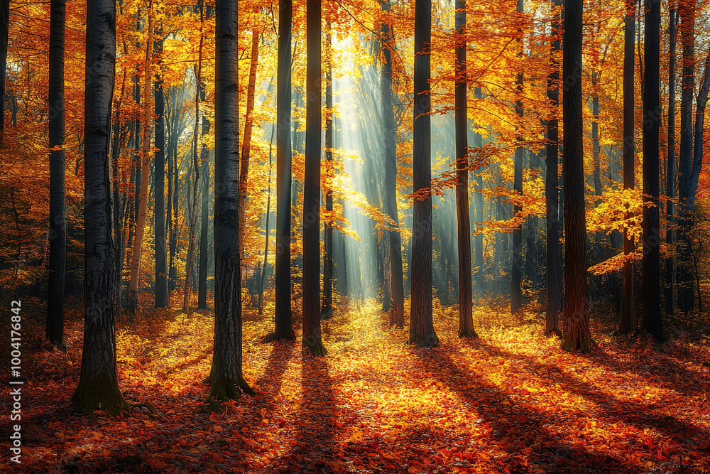 Goldener Herbstwald im sanften Sonnenlicht Goldener Herbstwald im sanften Sonnenlicht