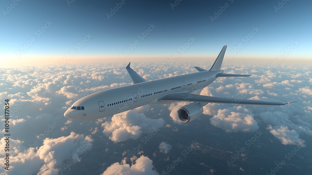 Realistic 3D Rendering of Airplane in Mid Flight Realistic 3D Rendering of Airplane in Mid Flight