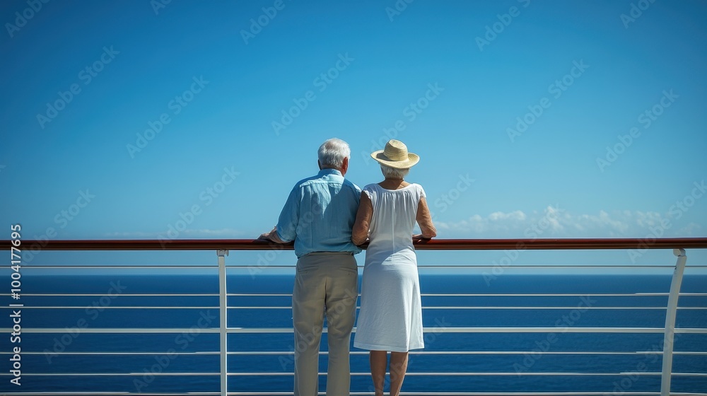 Romantic Seaside View of Senior Couple on a Cruise Romantic Seaside View of Senior Couple on a Cruise
