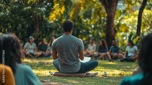 Meditation session in a serene outdoor setting photo