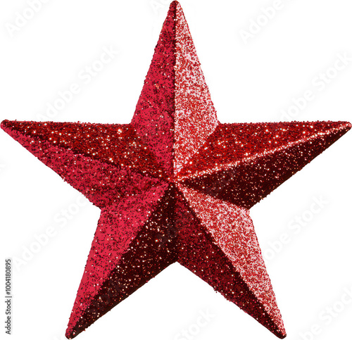 Glittering red star ornament with sparkling texture