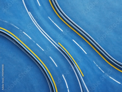 Abstract view of curving roads on a blue background, highlighting the modern infrastructure and transportation network. photo