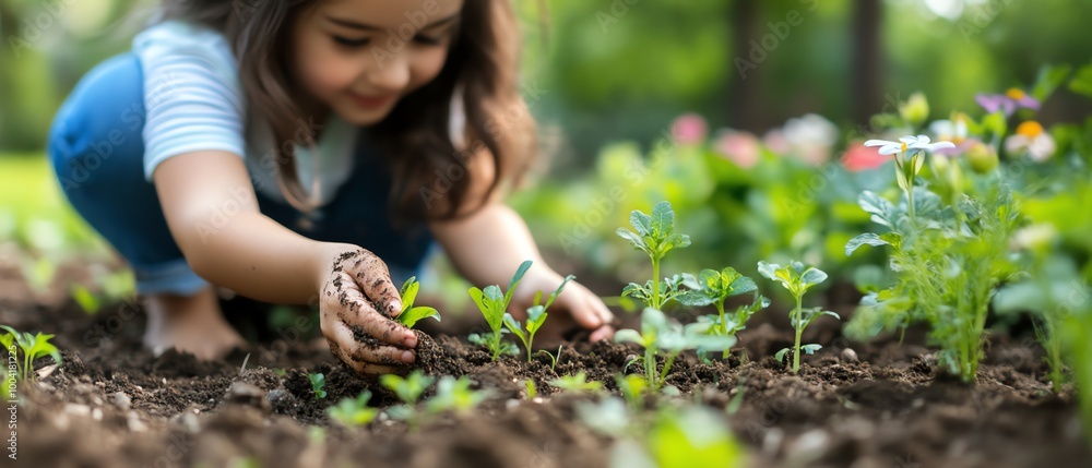 Backyard garden planting with a mother and child, hands dirty with soil, thrilled about growing flowers, showcasing Spring Garden Planting Backyard garden planting with a mother and child, hands dirty with soil, thrilled about growing flowers, showcasing Spring Garden Planting