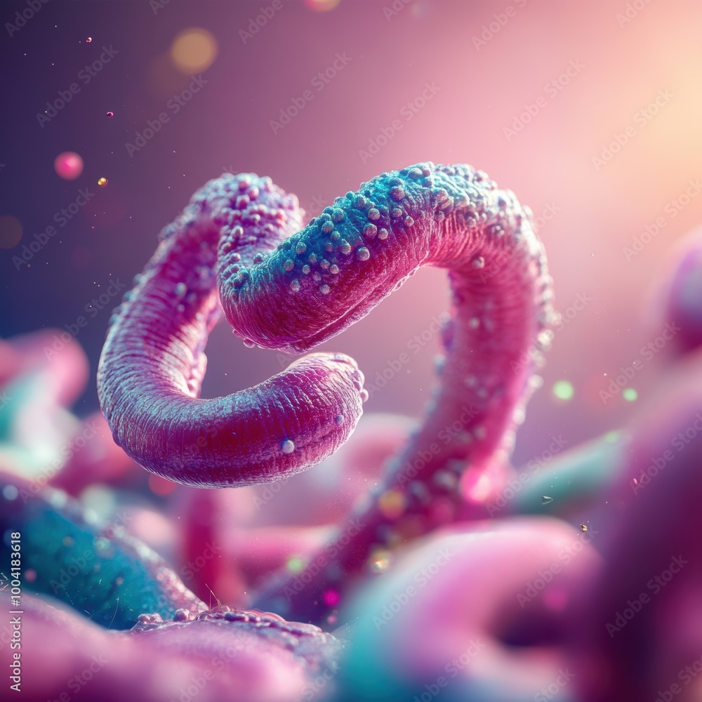 Colorful microscopic view of heart-shaped bacteria in vibrant environment. Colorful microscopic view of heart-shaped bacteria in vibrant environment.