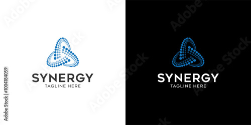 logo synergy, concept of two or more entities working together. Interlocking circles symbolize the coming together of various elements