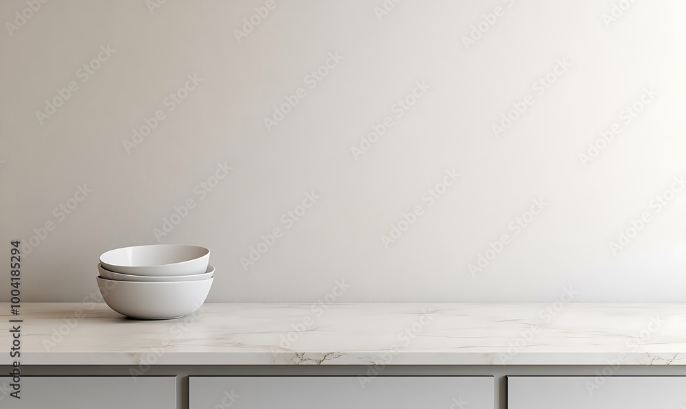 White kitchen tabletop for product presentation. Empty marble countertop. Minimalistic mockup for restaurant or beauty ad design. White kitchen tabletop for product presentation. Empty marble countertop. Minimalistic mockup for restaurant or beauty ad design.