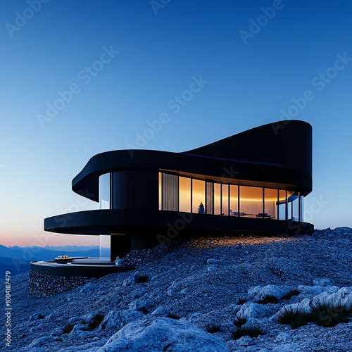 Climate research facility on mountaintop, modern design, 3D illustration photo